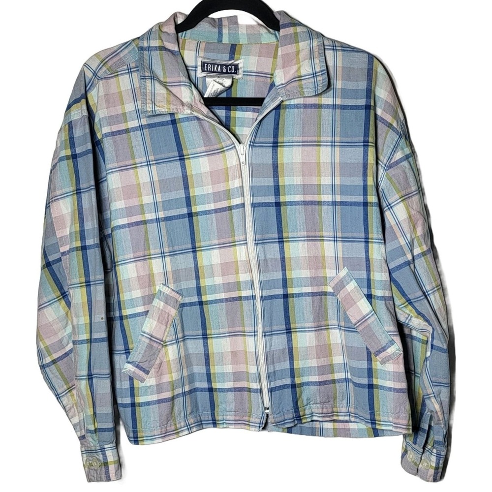 Vintage Erika Co Womens Plaid Zip Collared Jacket Large Retro‎ Academia Preppy